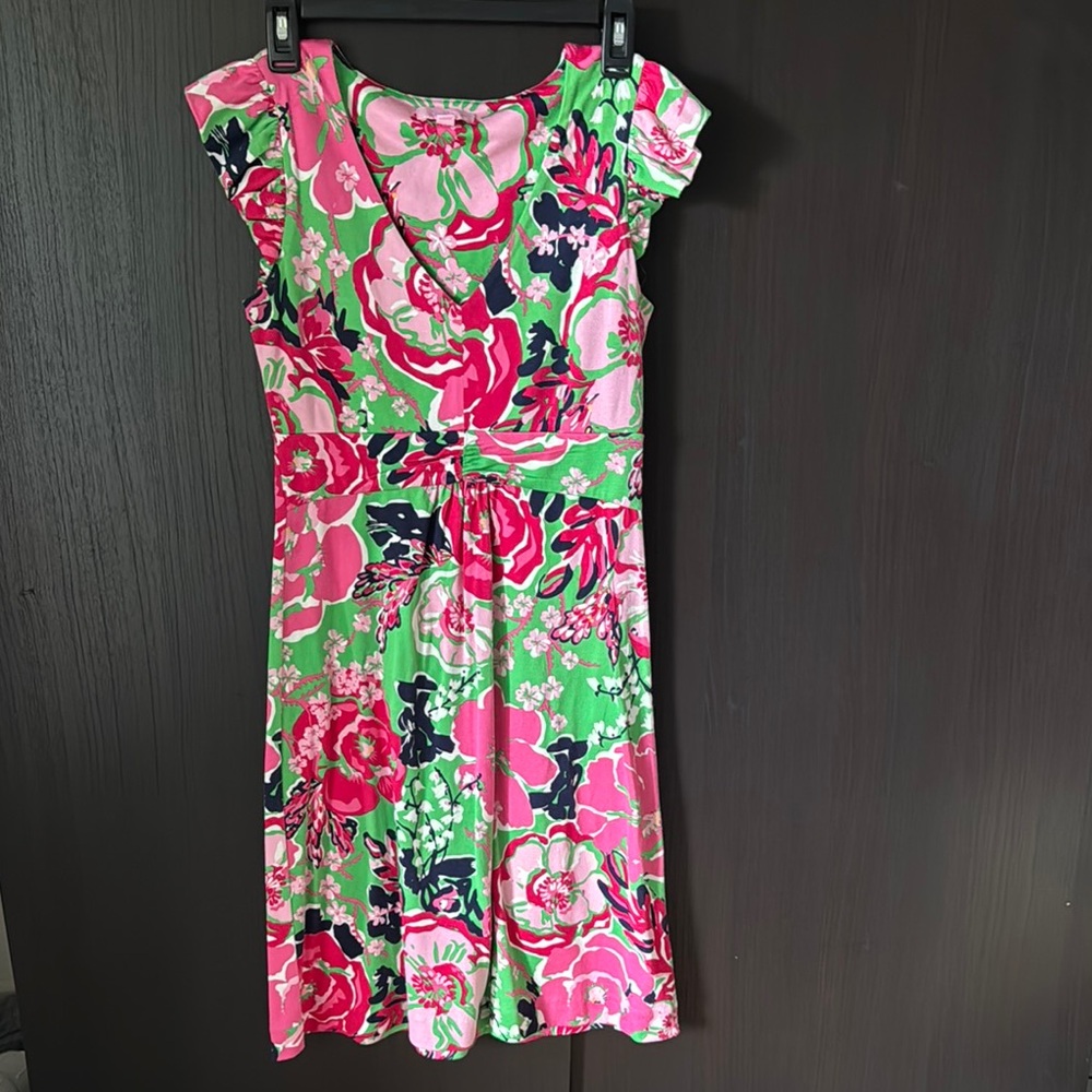 Lilly Pulitzer Pink and Green Flutter Sleeve Sundress